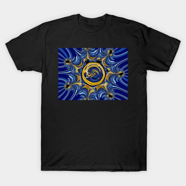 Blue and gold mandala T-Shirt by Edward L. Anderson 